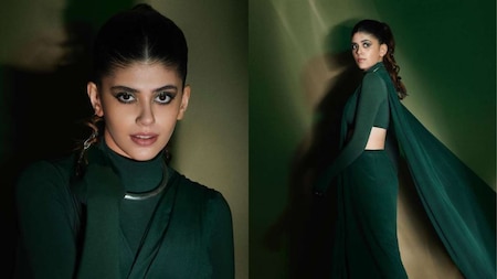 Sanjana Sanghi setting high fashion goal in bottle green saree