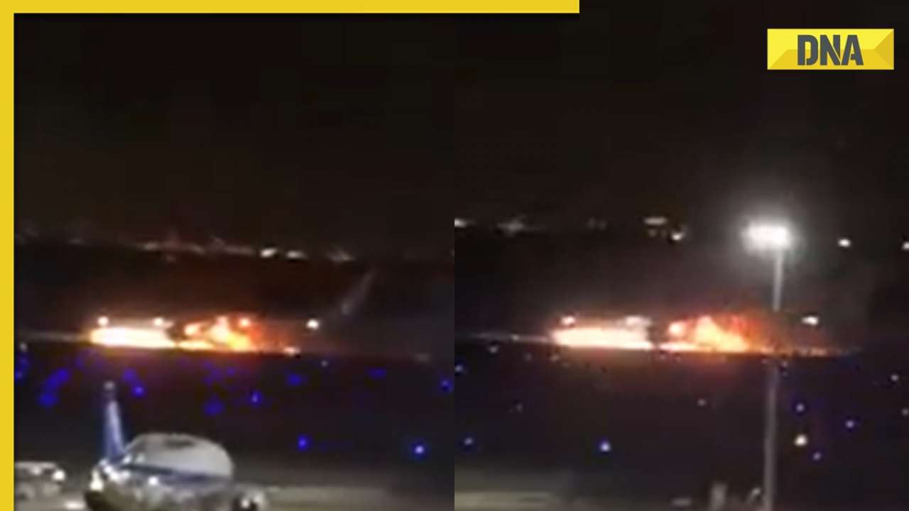 Fire breaks out in plane after collision at Tokyo Haneda airport in Japan, video surfaces