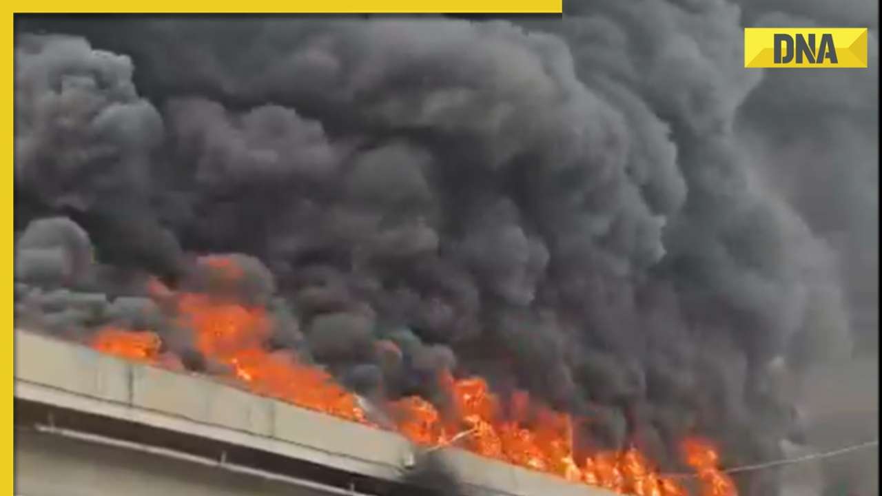 Massive fire breaks out at flyover in Ludhiana after oil tanker hits divider, video surfaces