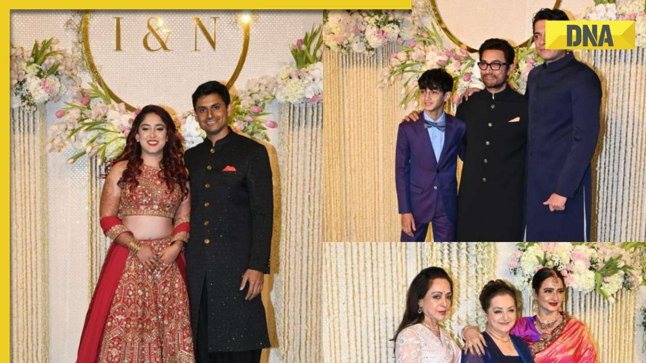 Ira Khan-Nupur Shikhare reception: Aamir Khan poses with family; Kartik Aaryan, Dharmendra, Hema Malini arrive in style`