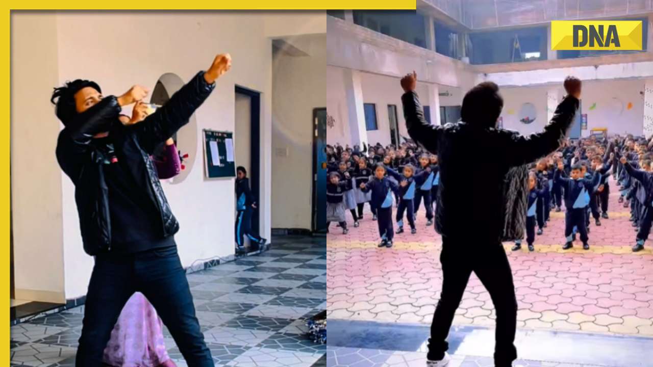 Viral video of school teacher dancing to 'Keejo Kesari Ke Laal' bhajan with students impresses internet