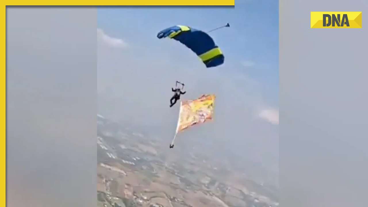 Viral video: Ex-Navy officer skydives from 10,000 feet with 'Jai Shree Ram' flag, internet loves it