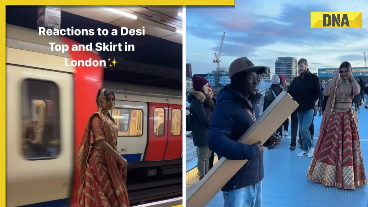 Viral video: Indian woman wears 'lehenga' as she walks through London streets, netizens call her 'runaway bride', watch