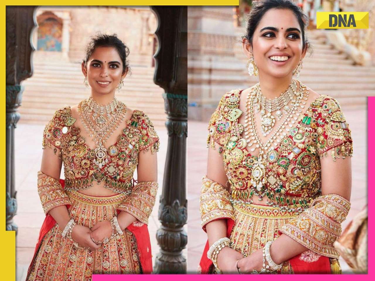 Embracing tradition with a touch of elegance. Isha Ambani's wedding  lehenga, a Rs 90 crore masterpiece by Abu Jani Sandeep Khosla, pays a… |  Instagram