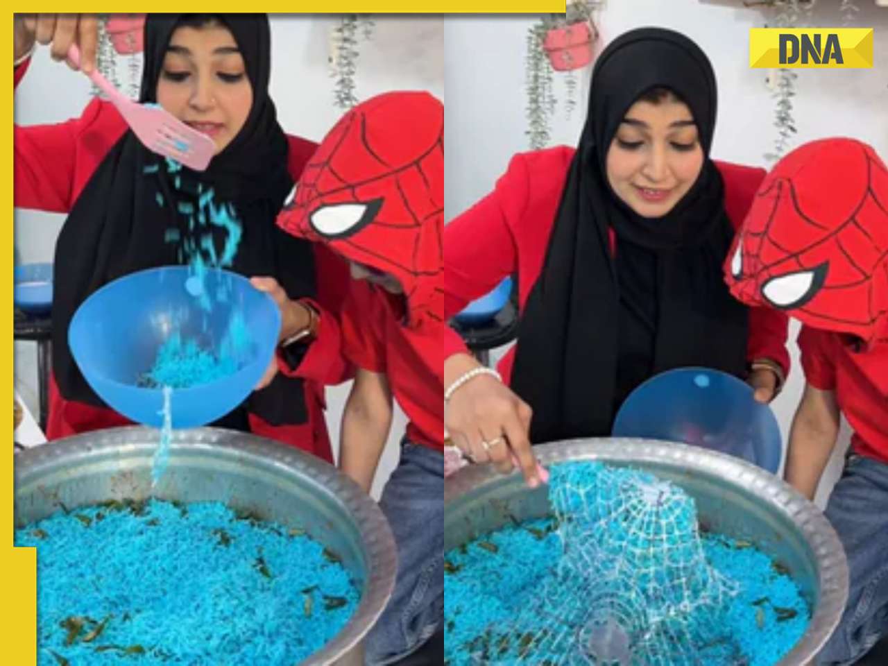 Viral video: Woman makes blue-coloured Spider-Man biryani, internet is not happy