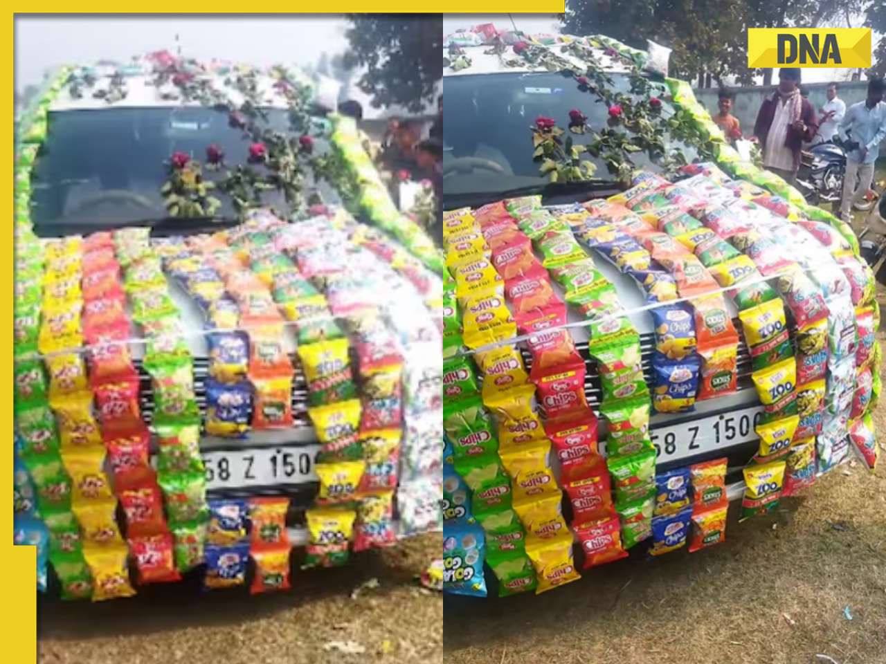 Viral video: Groom's baaraat makes unique entrance in car decorated with chip packets, watch