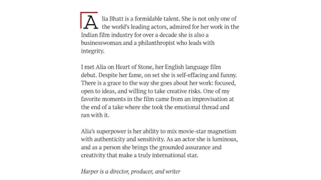 Alia Bhatt praised by Tom Harper