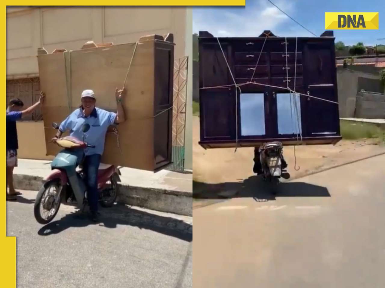 Viral video: Man transports huge wardrobe on bike, internet is stunned