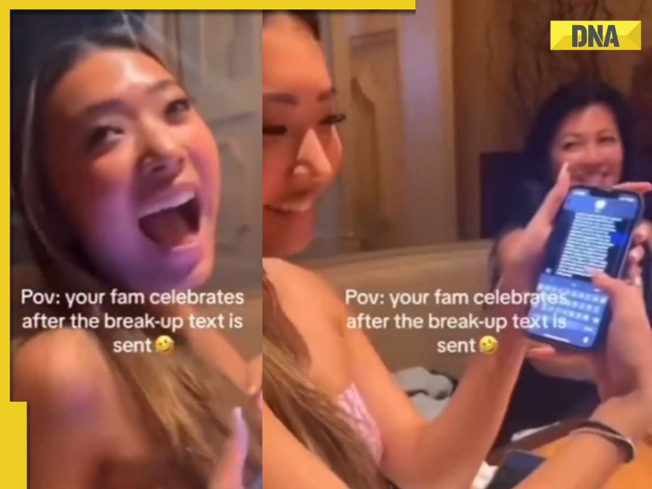 Family applauds and cheers as woman sends breakup text, viral video will make you laugh