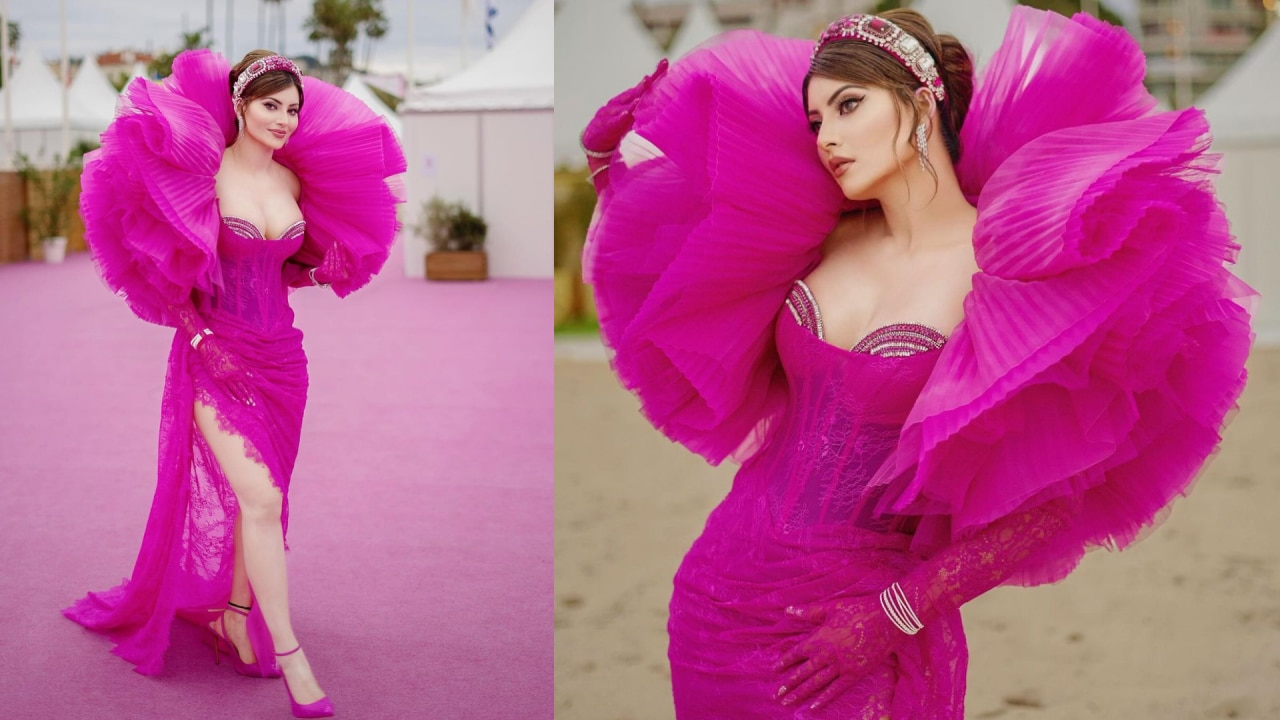 Urvashi Rautela killer look in Hot pink gown