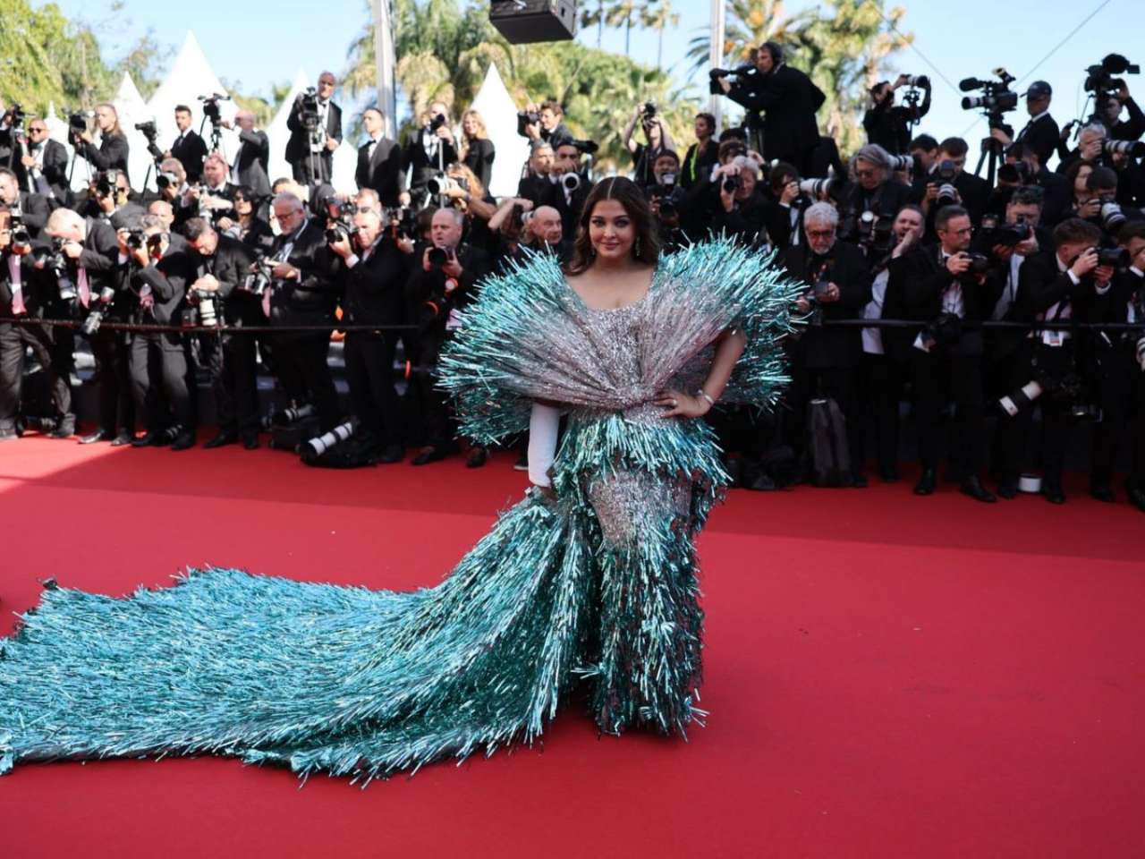 Aishwarya Rai walks Cannes red carpet in bizarre gown made of confetti ...