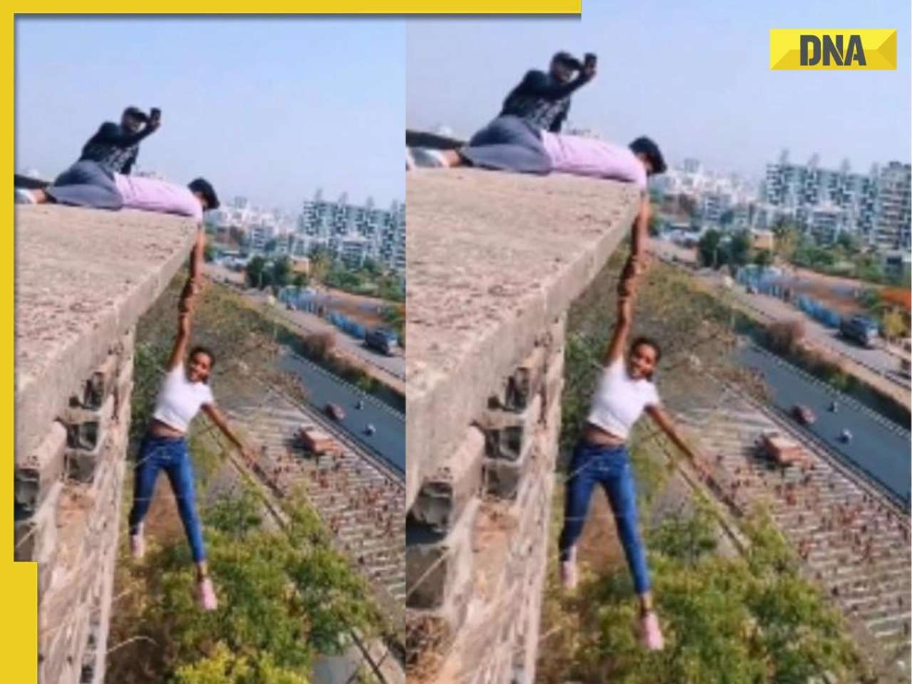 Watch: Pune teen hangs from edge of a building to shoot Instagram reel, viral video angers netizens