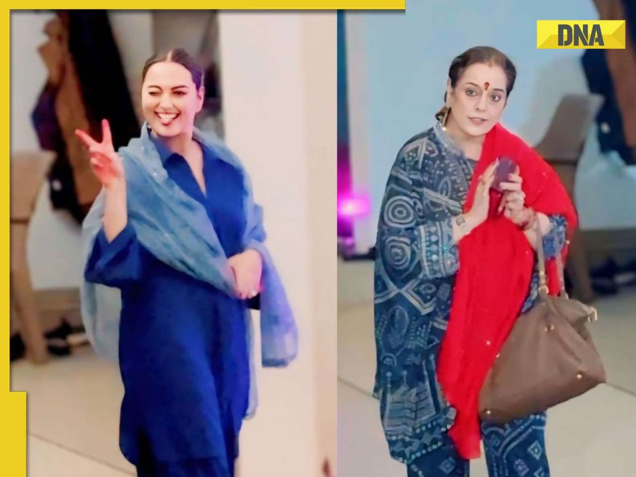 Watch: Ahead of wedding, bride-to-be Sonakshi Sinha gives quirky pose to paps, mom Poonam Sinha greets media after puja