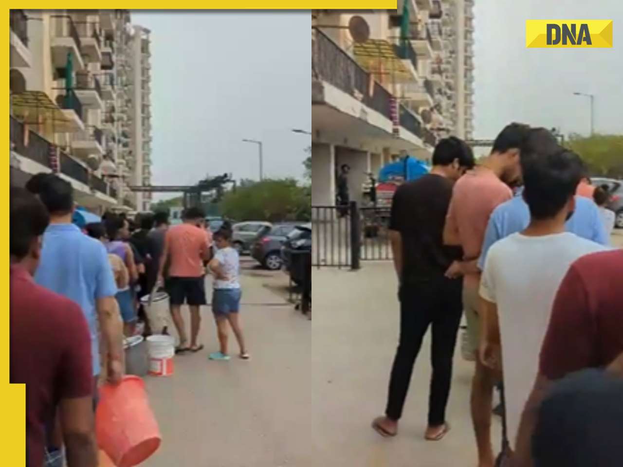 Viral video: Greater Noida high-rise residents queue for water, carry buckets up several floors