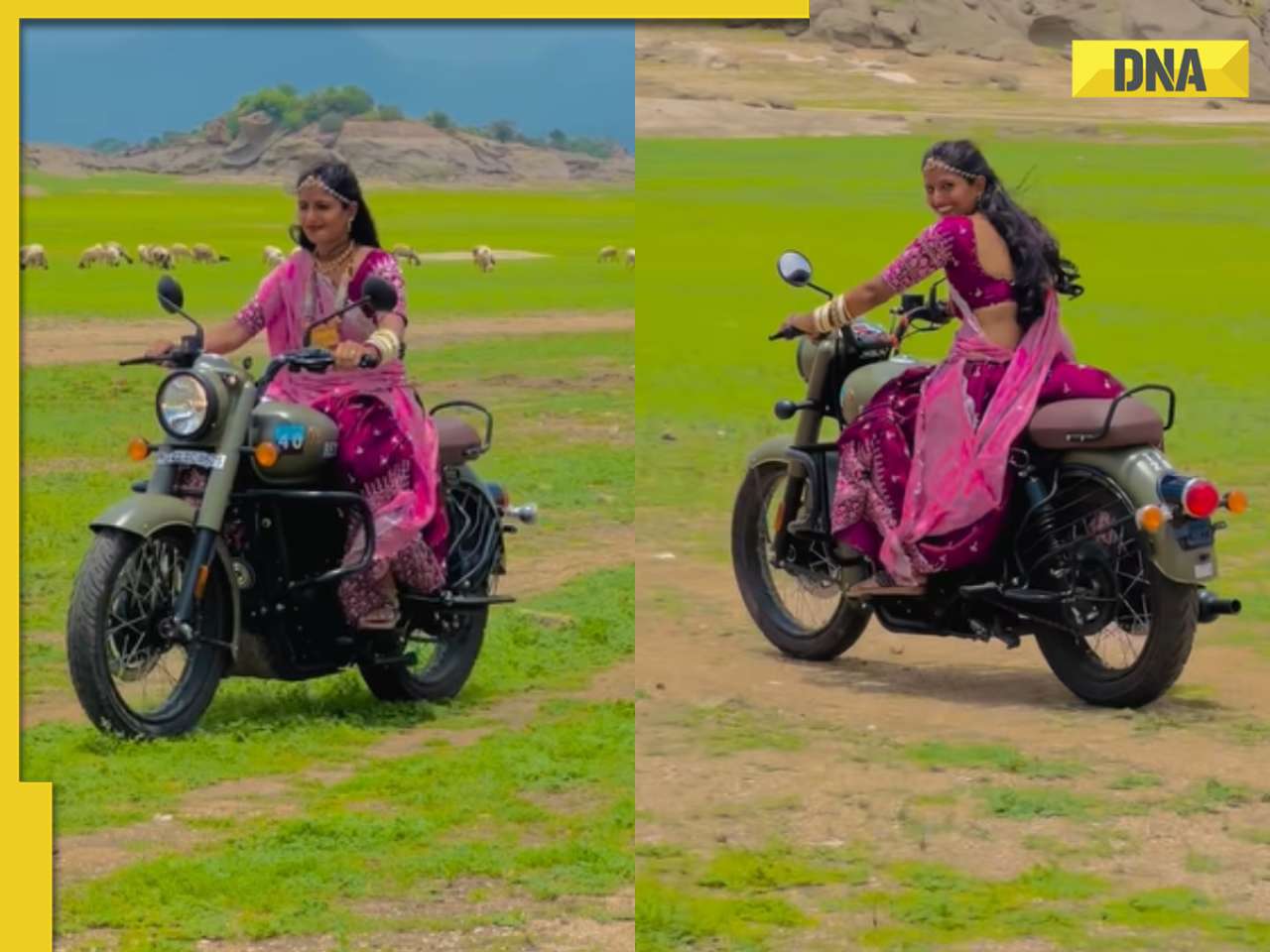 Watch: Woman in ghaghra-choli rides Bullet bike in viral video, internet is stunned