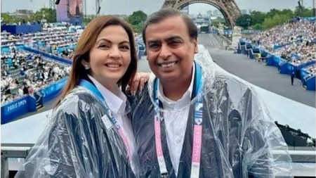 Nita and Mukesh Ambani attending the Opening Ceremony