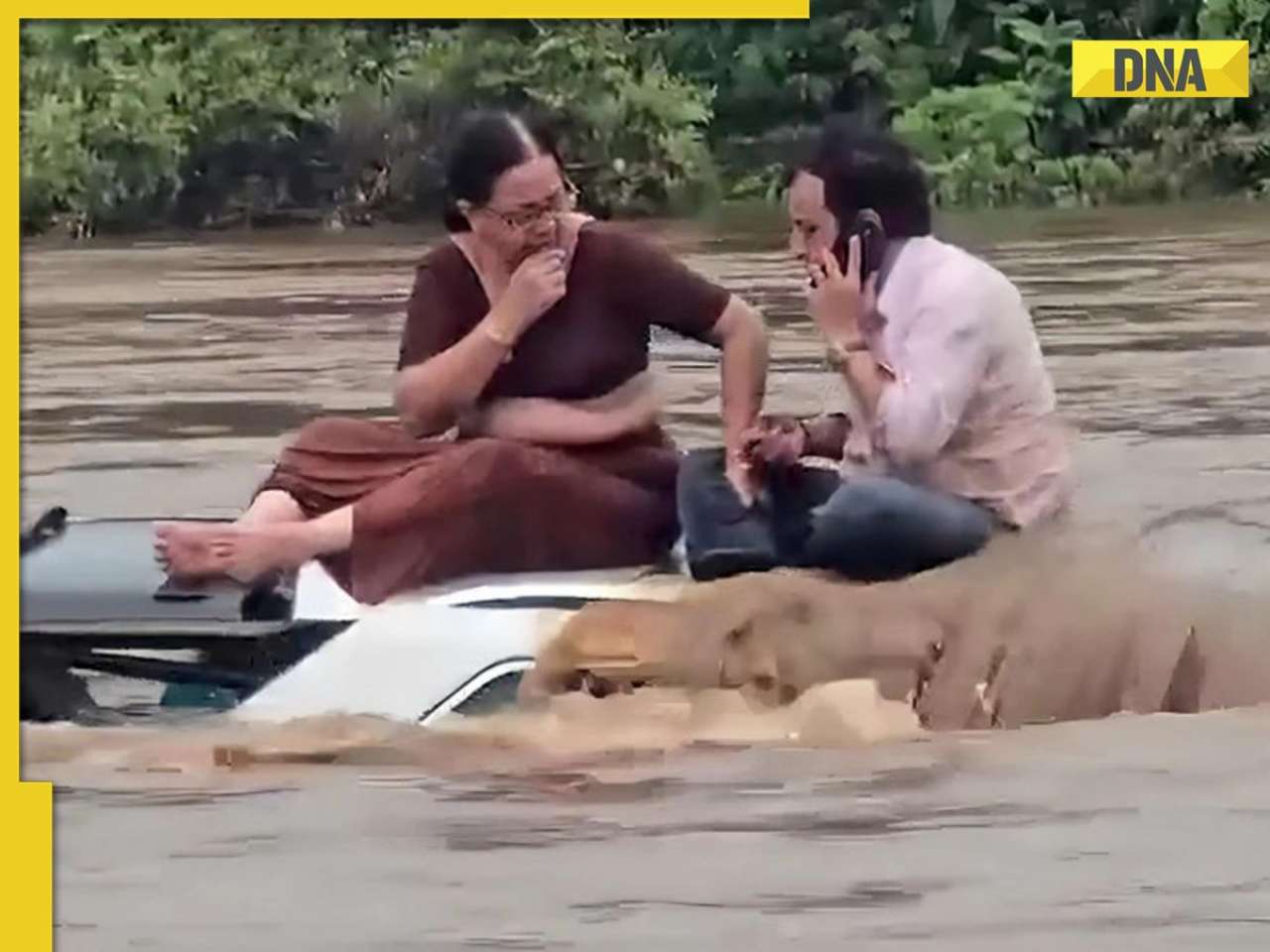 Watch: Couple spends two hours on submerged car during Gujarat floods, Netizens wonder 'how are they...'