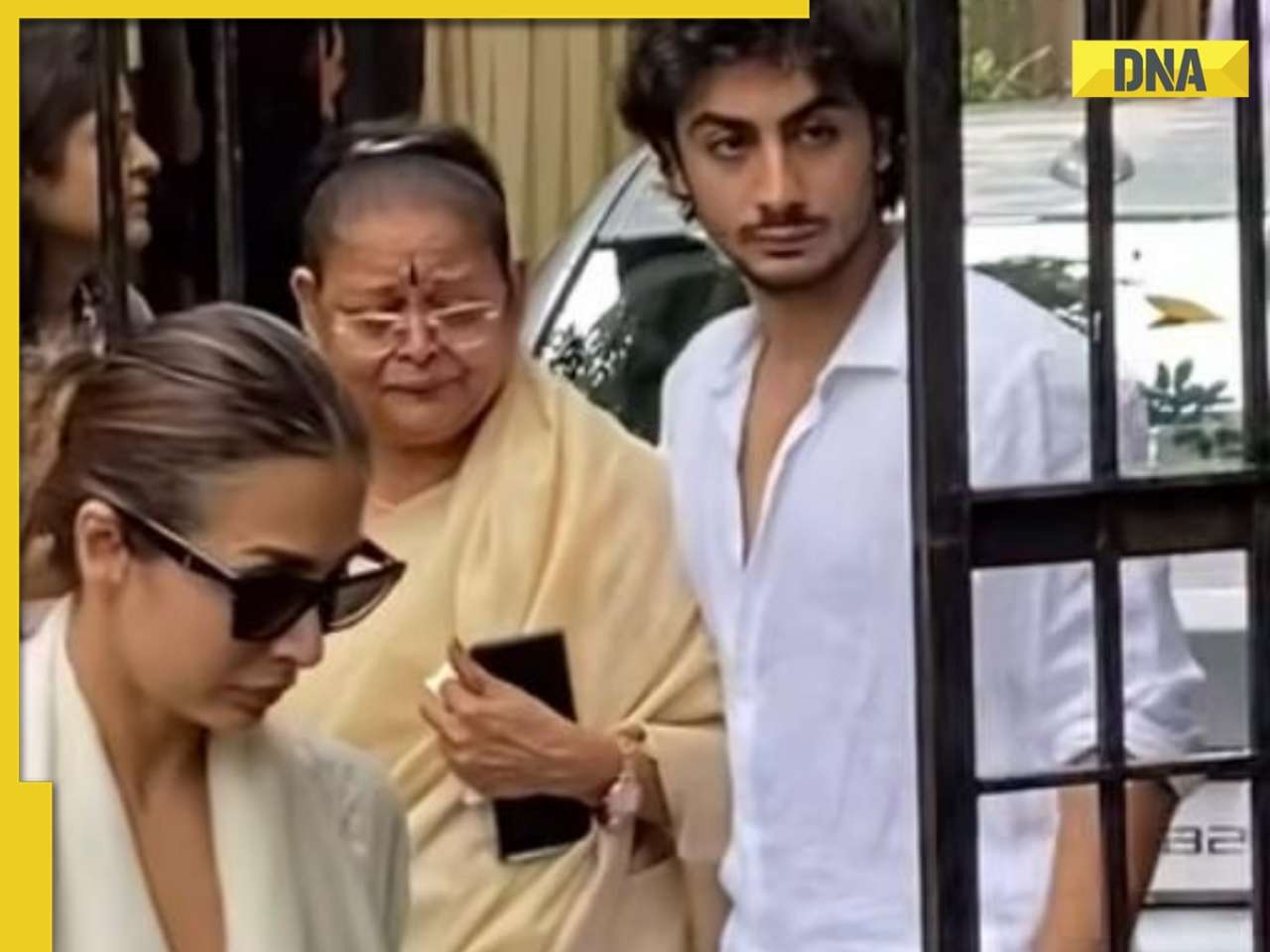 Watch: Malaika Arora's mother Joyce is inconsolable, Arhaan Khan helps her walk as they leave for Anil Mehta's funeral