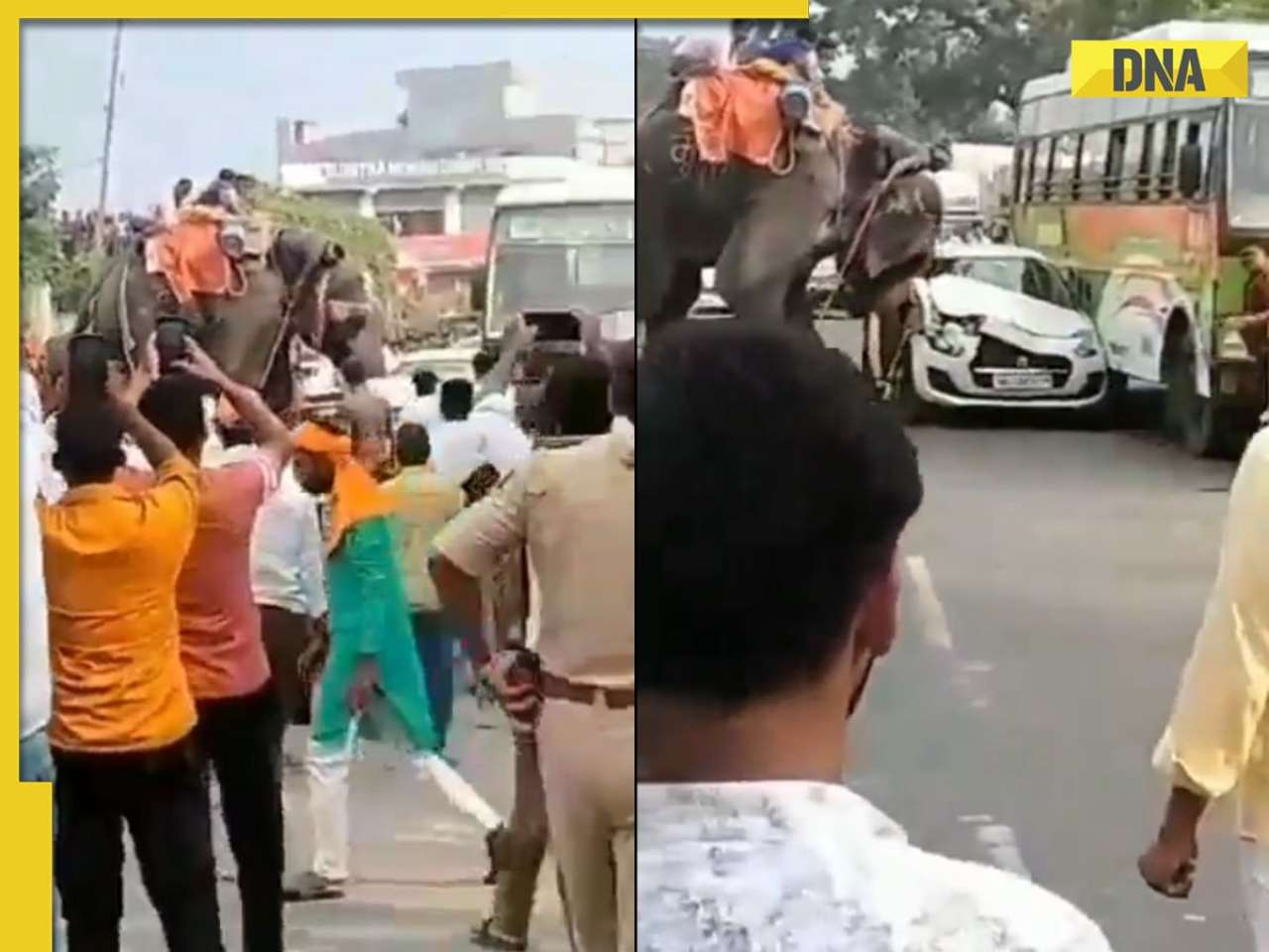 Chaos during Dussehra fair in Bihar after elephant loses control, damages vehicles, watch viral video