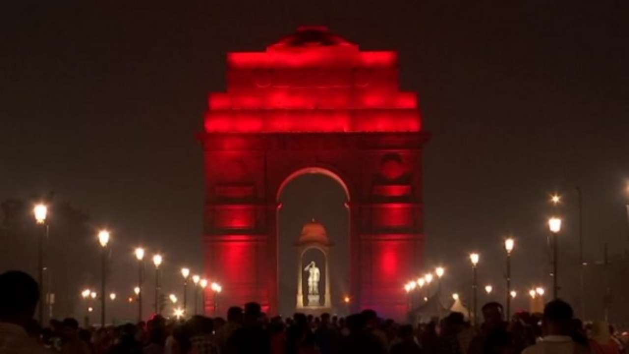 India Gate lit up in red