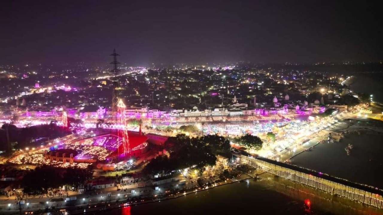 Aerial view of Deepotsav celebrations