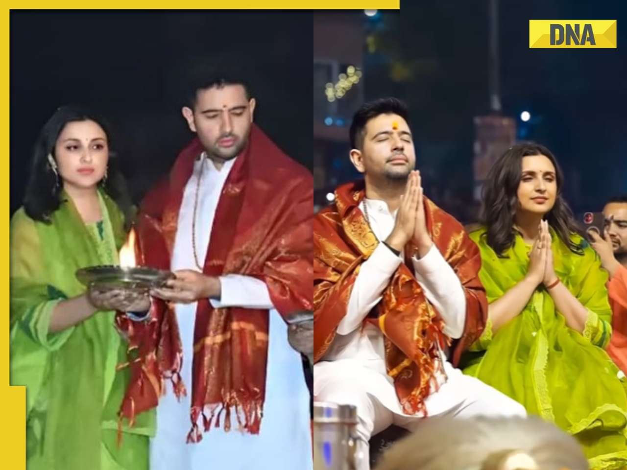 Parineeti Chopra, Raghav Chaddha attend Maa Ganga Aarti at Dashashwamedh Ghat in Varanasi, video goes VIRAL