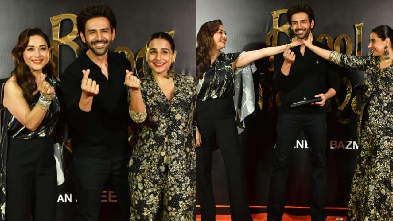 Vidya Balan, Kartik Aaryan and Madhuri Dixit