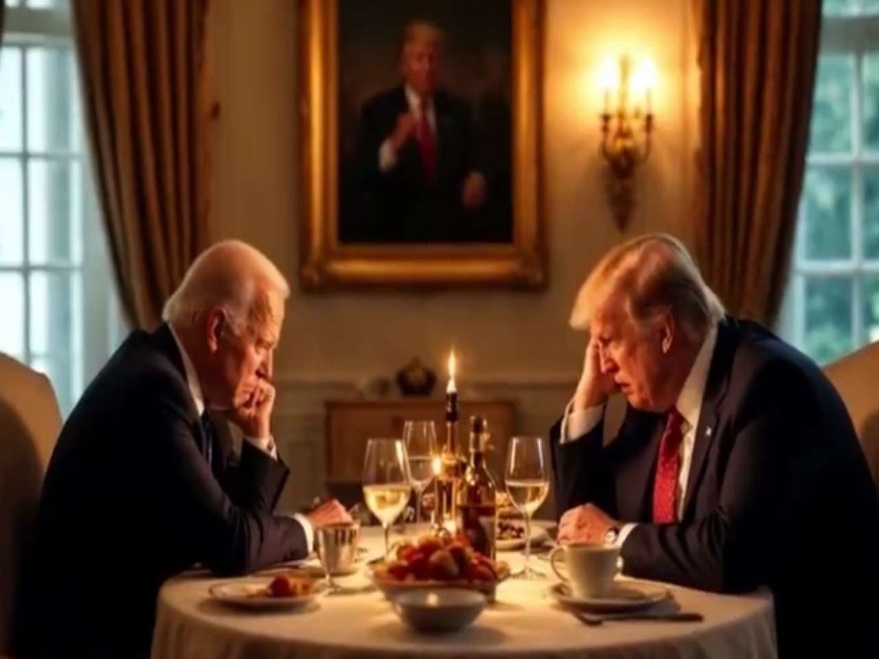 Donlad Trump and Joe Biden having dinner