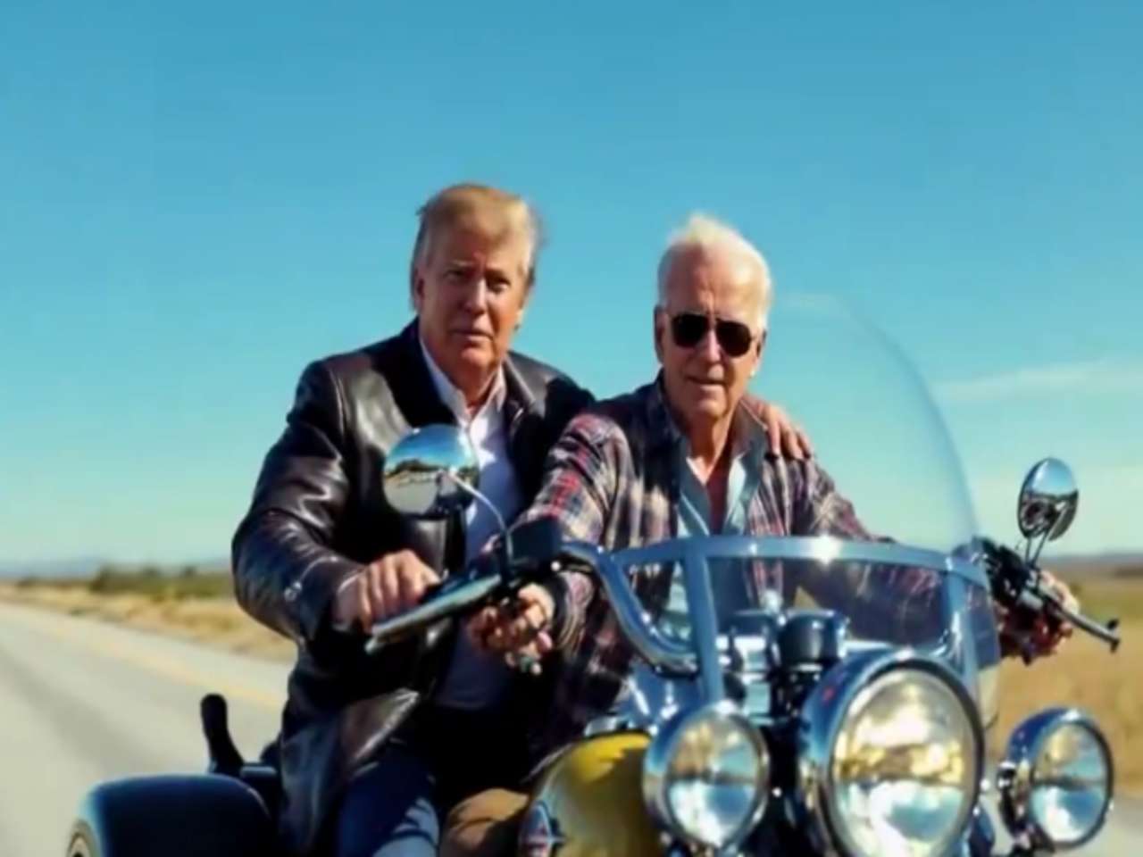 Donald Trump and Joe Biden riding a bike