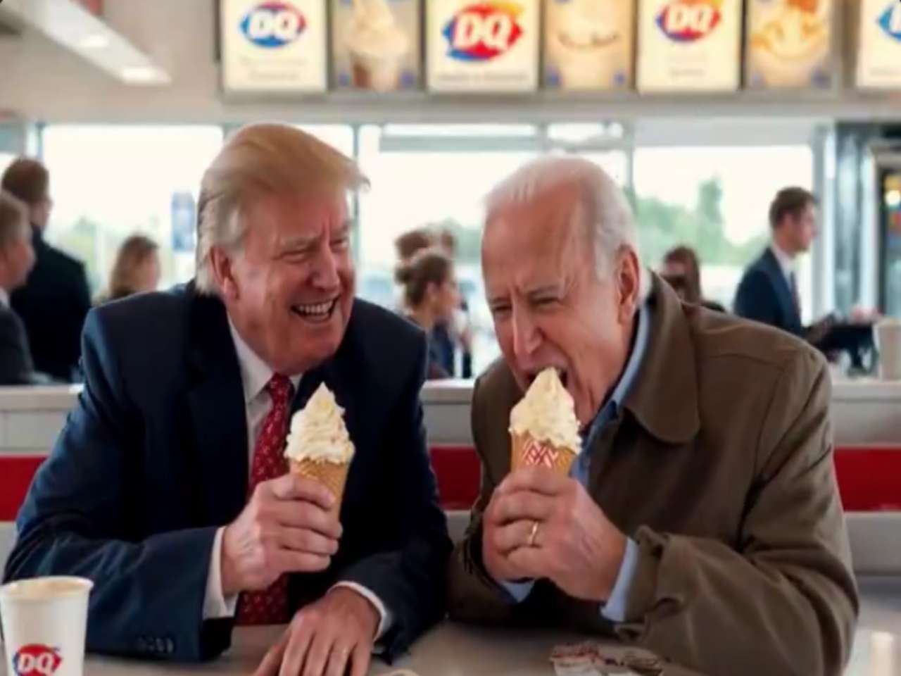 Joe Biden and Donald Trump having ice-cream together