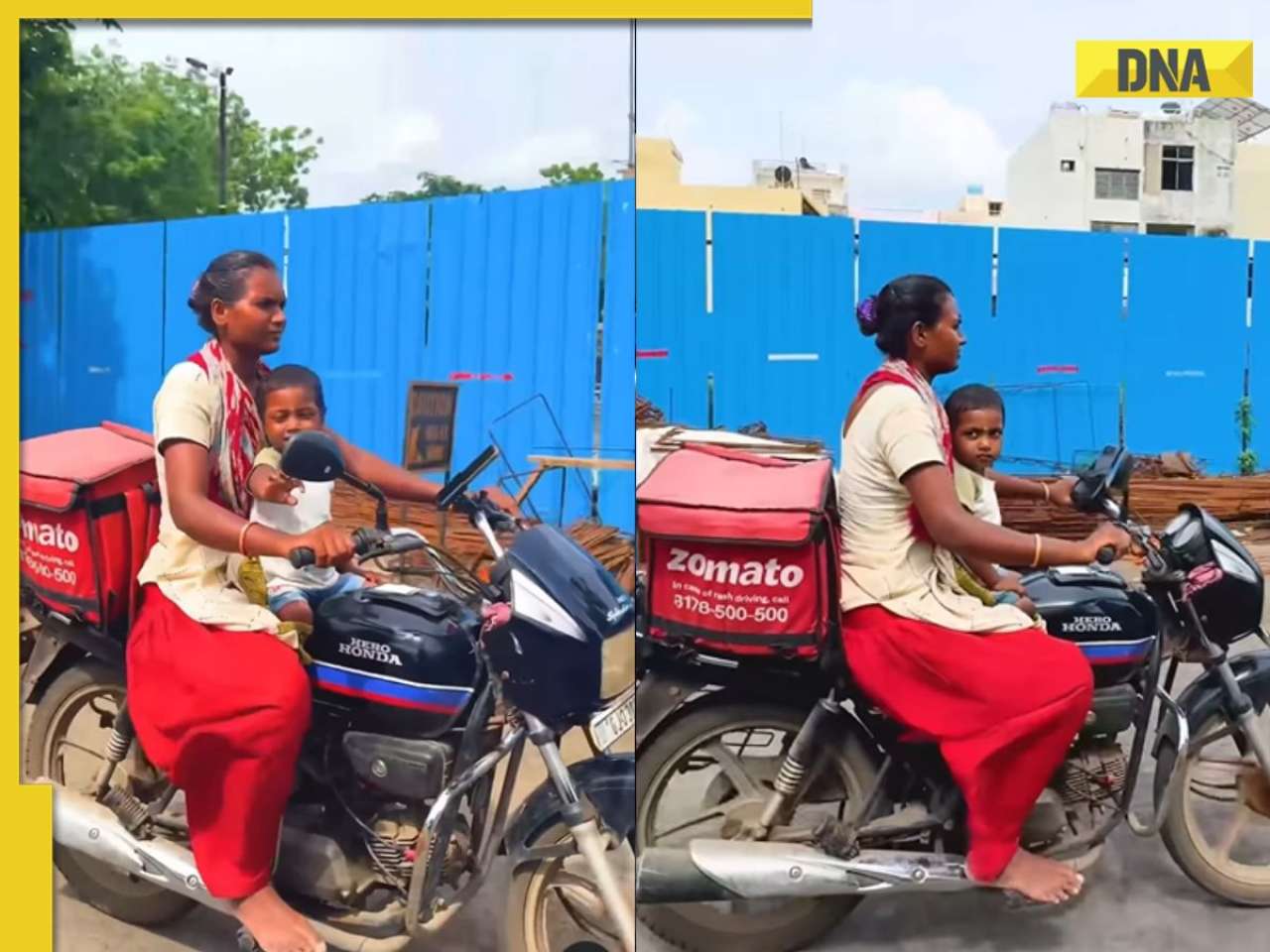 Zomato delivery agent riding bike with her child melts hearts online, watch viral video