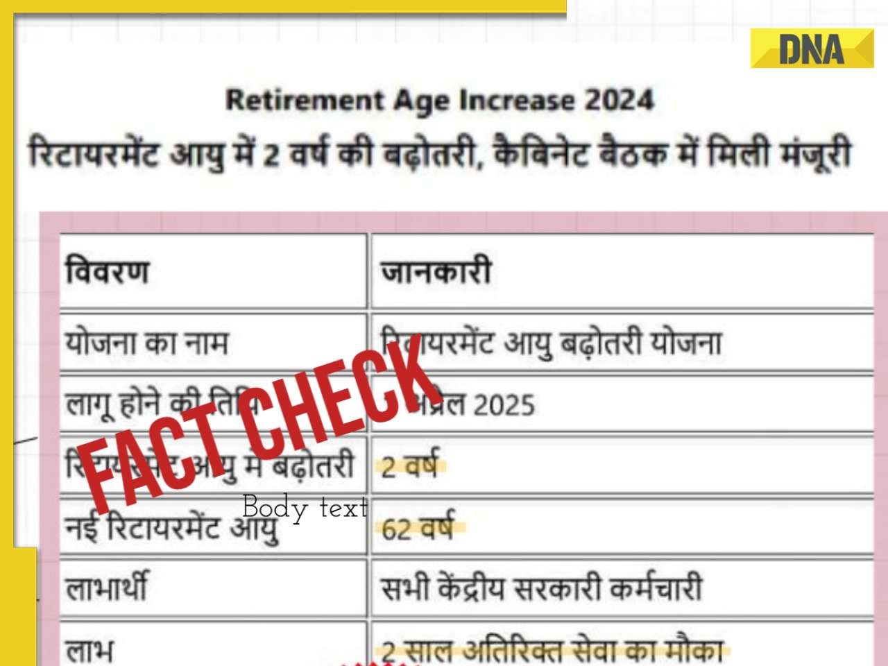 DNA Verified: Is retirement age for central govt employees increasing to 62? Know truth here