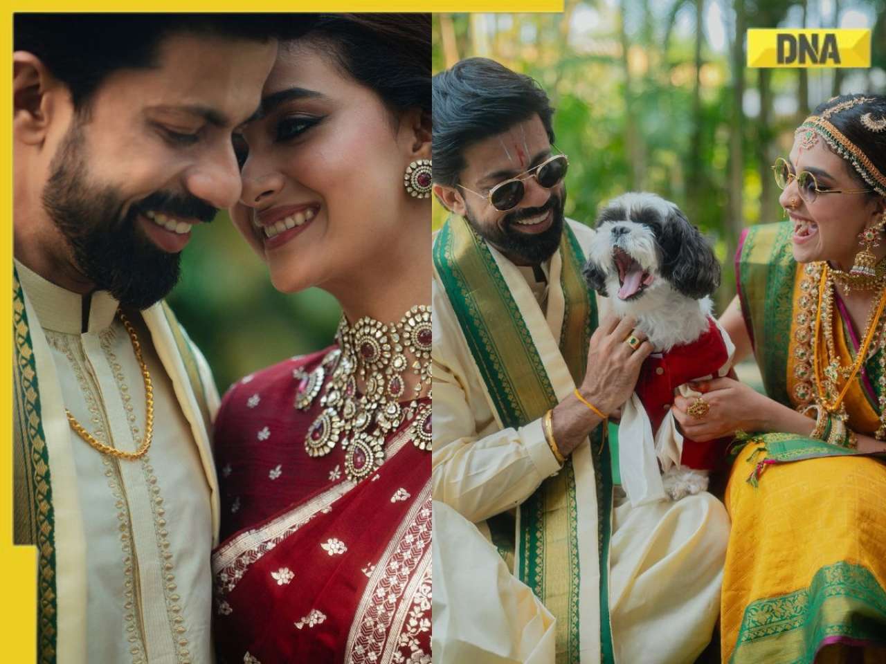 In pics: Keerthy Suresh weds longtime boyfriend Antony Thattil at traditional wedding in Goa, poses with their dog Nyke
