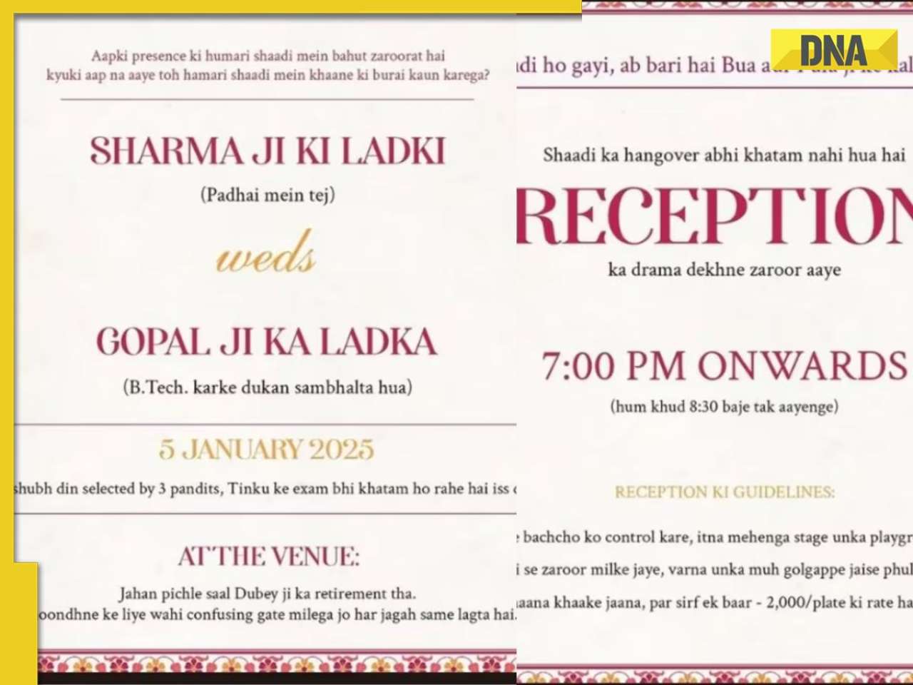 'Khaane ki buraai...': Witty wedding invite goes viral for roasting Indian guests, see pics here