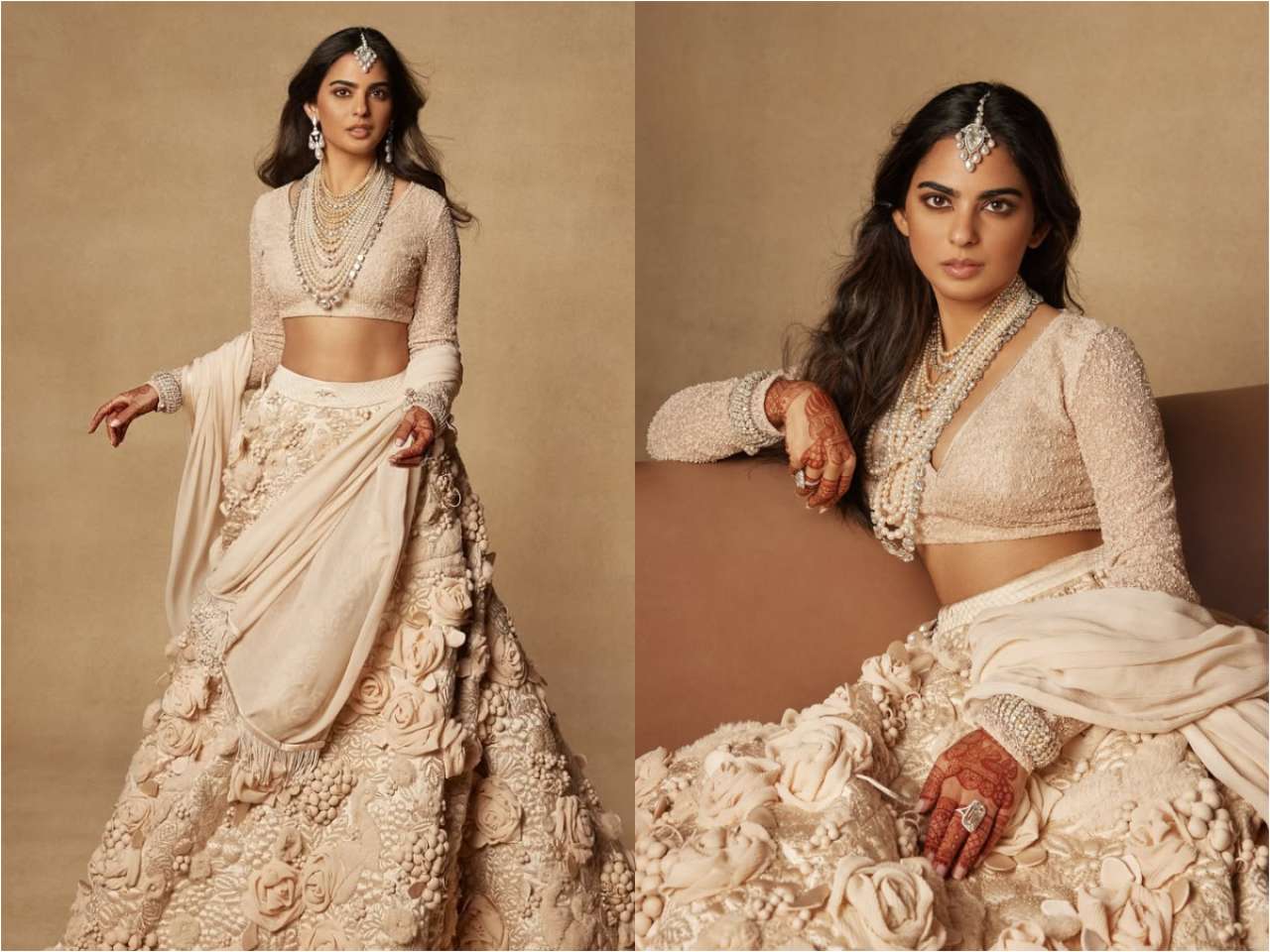 Isha Ambani's 3D flower lehenga by Sabyasachi
