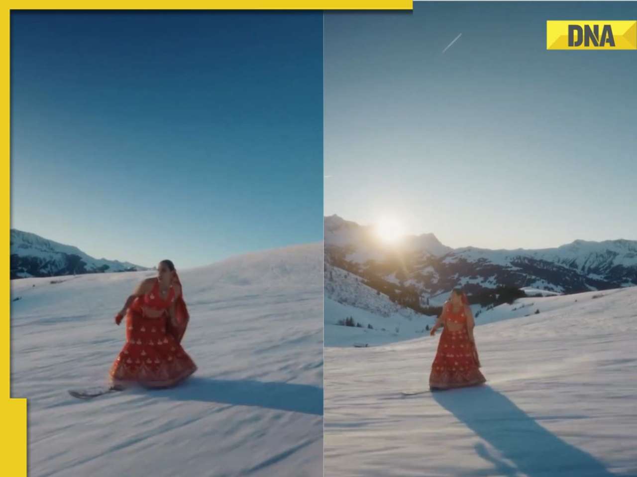 Viral video: Woman snowboards in lehenga on Swiss Alps, netizens call it ‘dreamy content’, she is a famous...