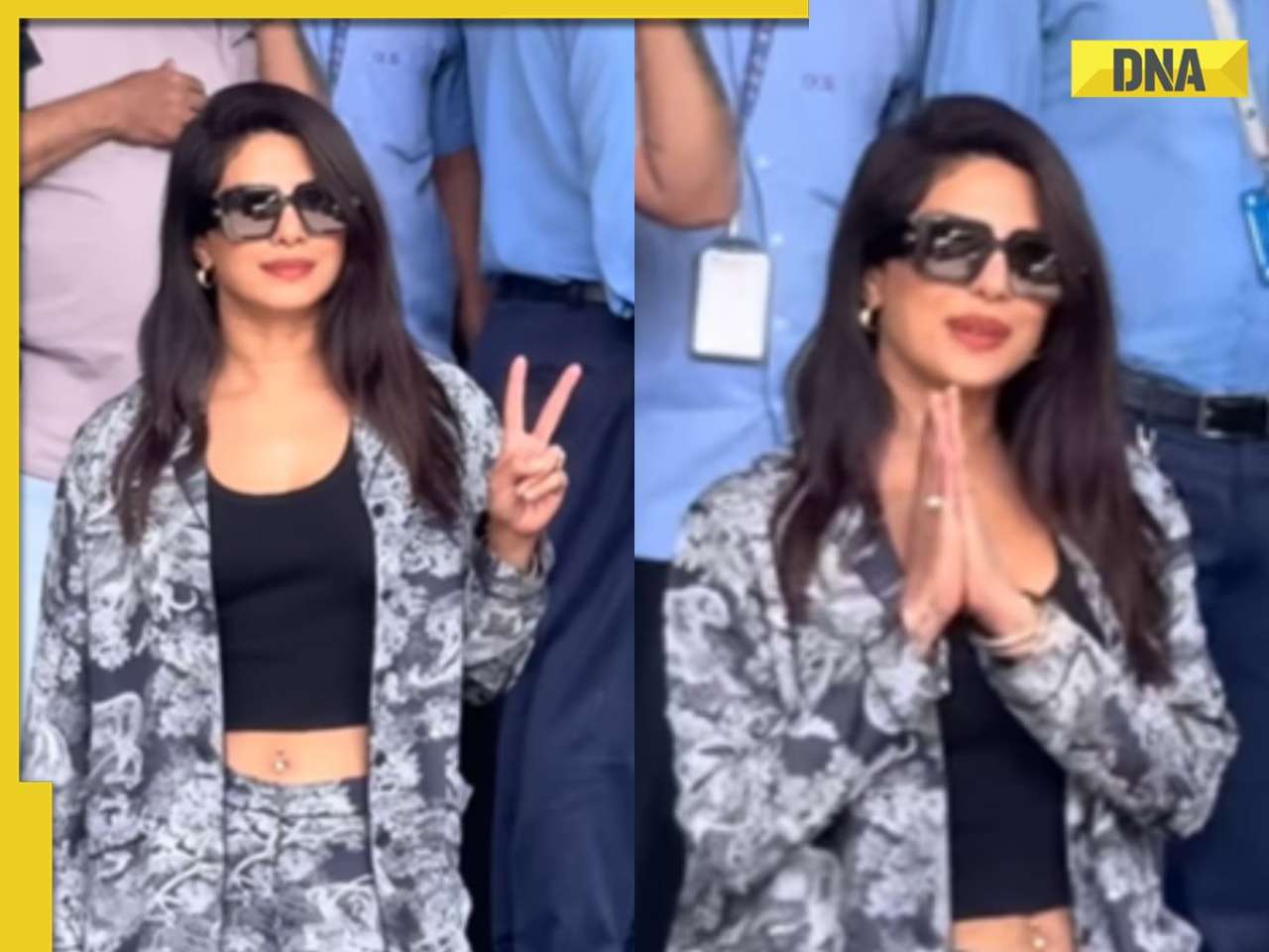 Priyanka Chopra looks stunning in chic airport look featuring blue printed co-ord set