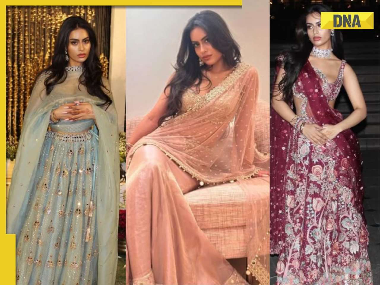 Nysa Devgan's luxury ethnic looks from friend's wedding: Sparkling lehengas to blush sarees