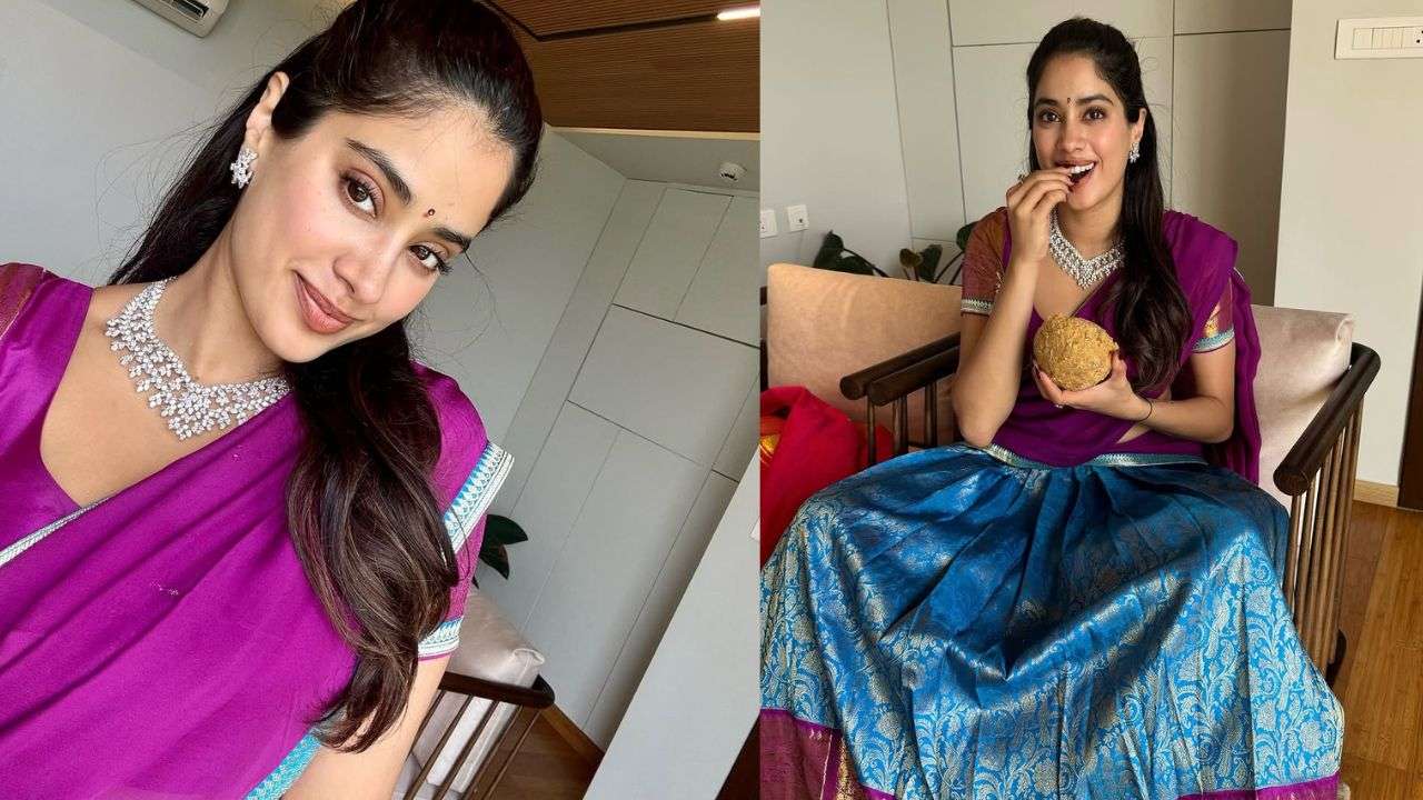 Blue and purple silk saree