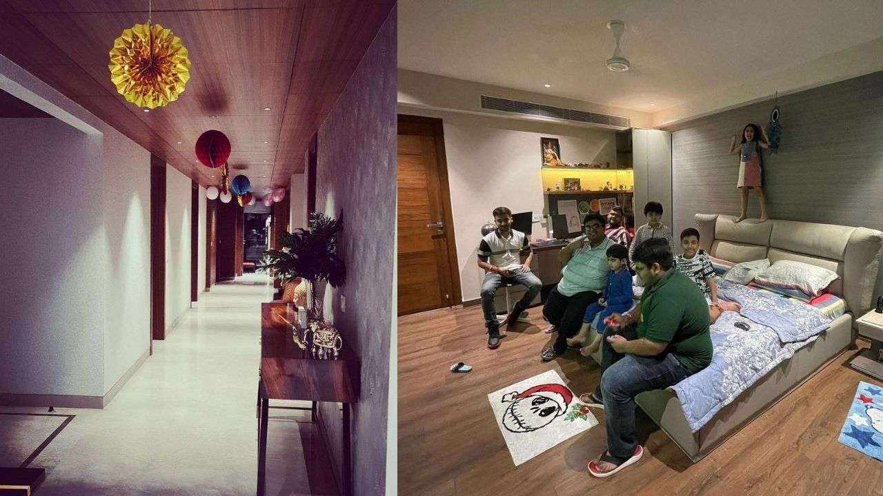 Long hallway and family area