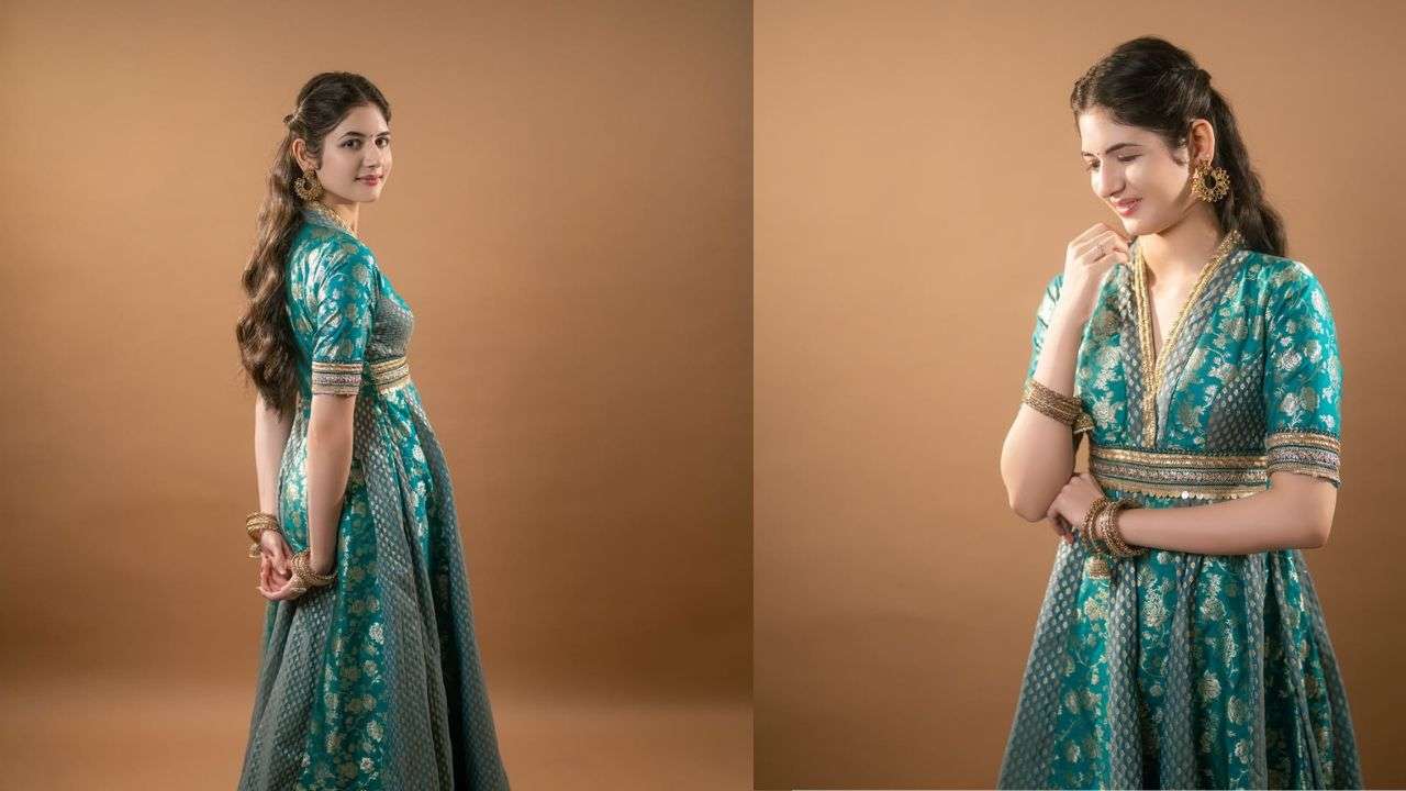 Teal blue anarkali dress