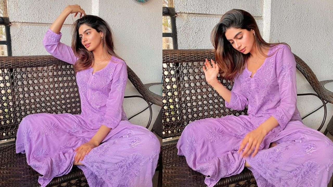 Khushi Kapoor in lavender chikankari