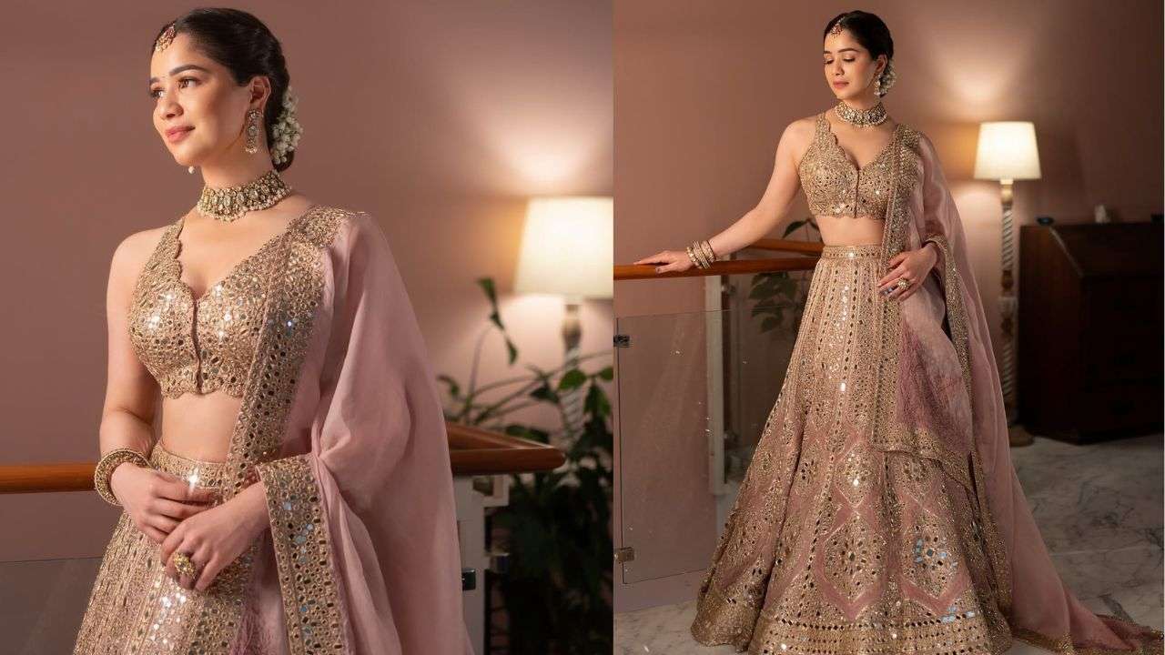 Gold mirror work lehenga