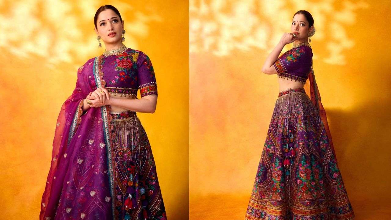 Tamannaah Bhatia in purple lehenga