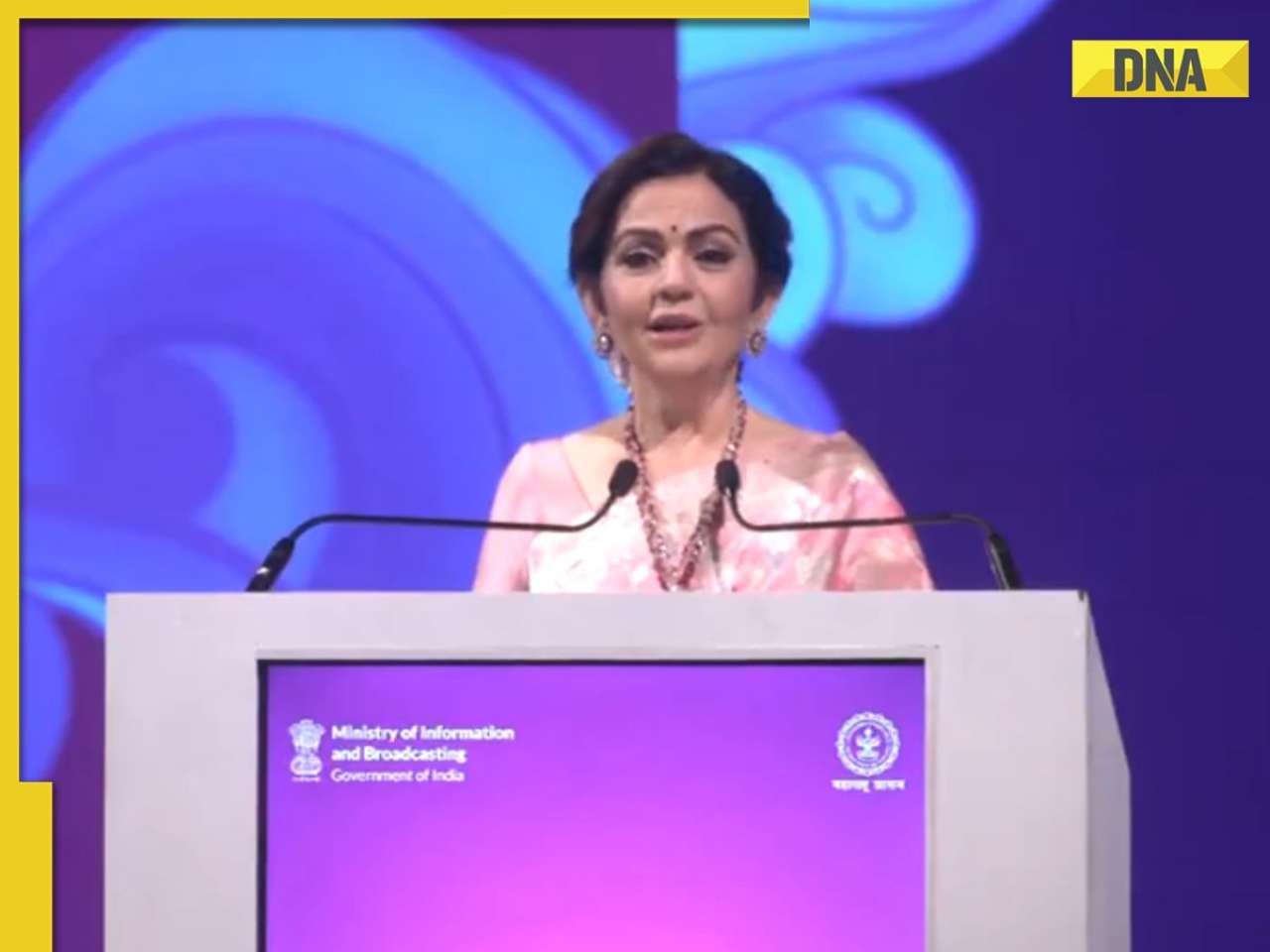Nita Ambani's Banarasi silk saree at WAVES summit 2025 radiates grace, her diamond necklace steals the show
