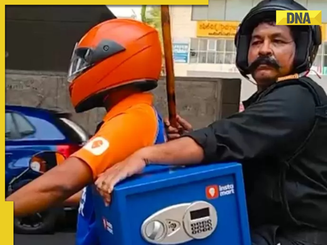 Viral video: Swiggy rider delivering gold with security guard carrying mini-locker on bike leaves internet in splits