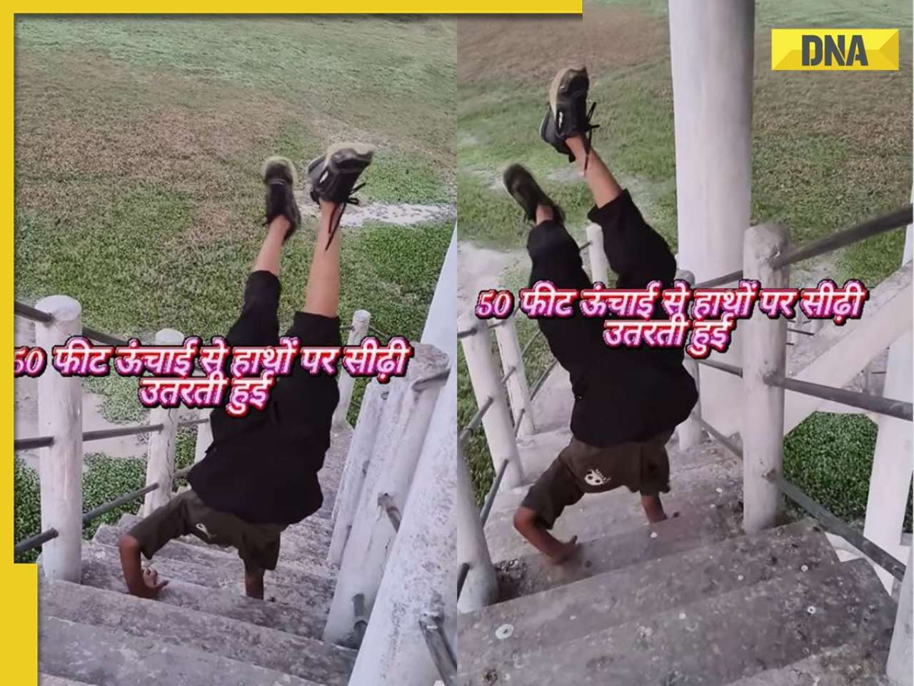 Little girl fearlessly descends 50-feet high staircase using her hands, leaves internet in disbelief! WATCH viral video 