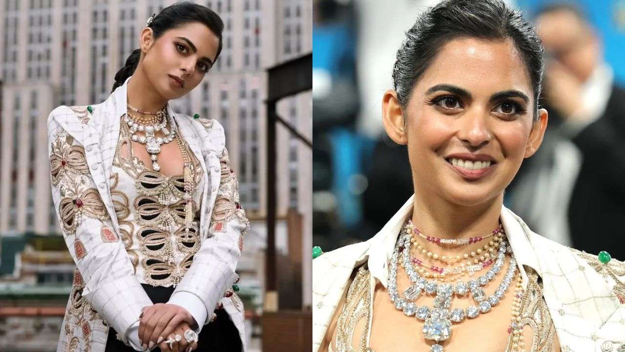 Isha Ambani rocking the Cartier vintage diamond necklace worth USD150 million.
