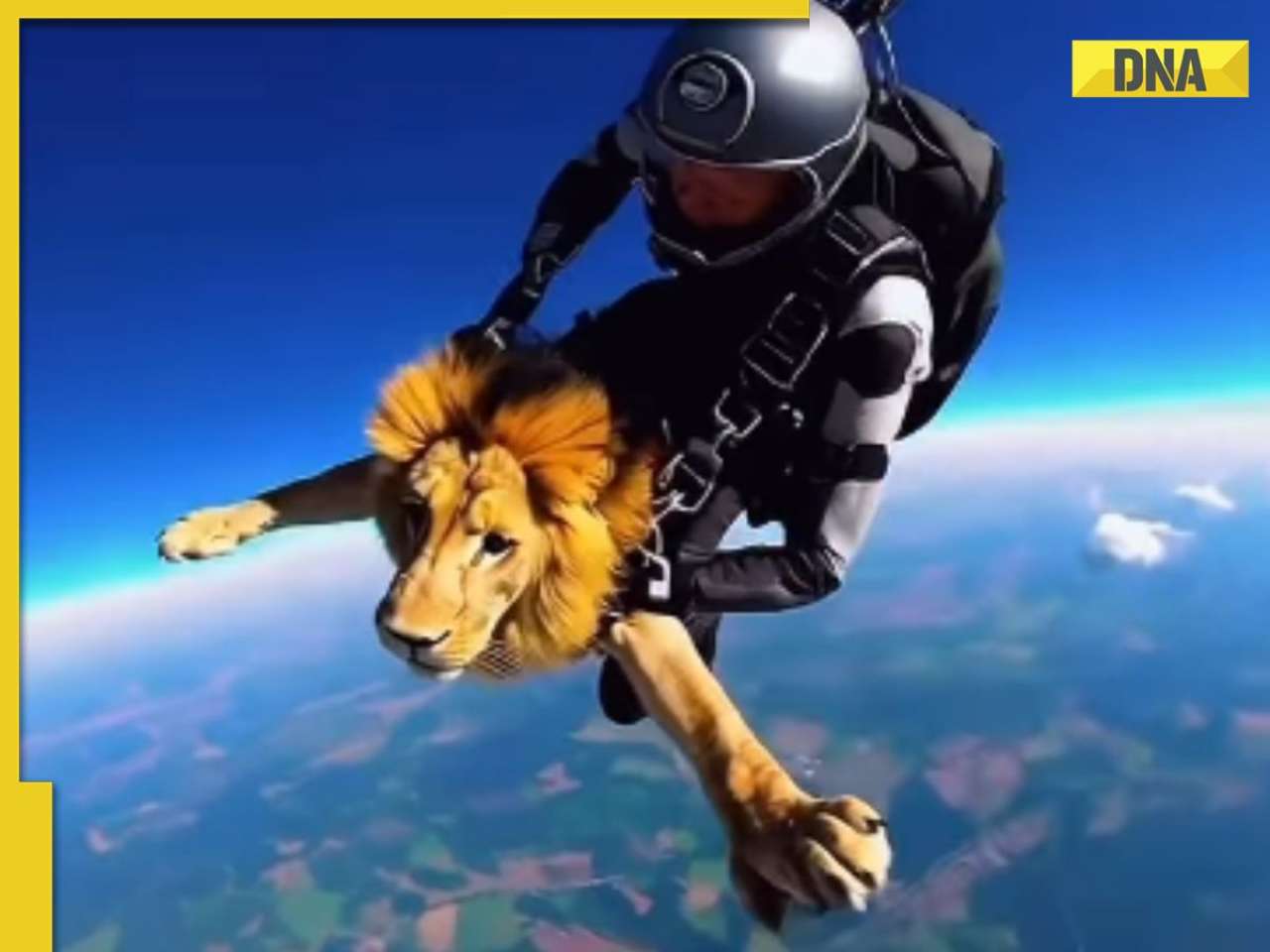 Video of lion skydiving with man goes viral, confused netizens ask if it's AI or real