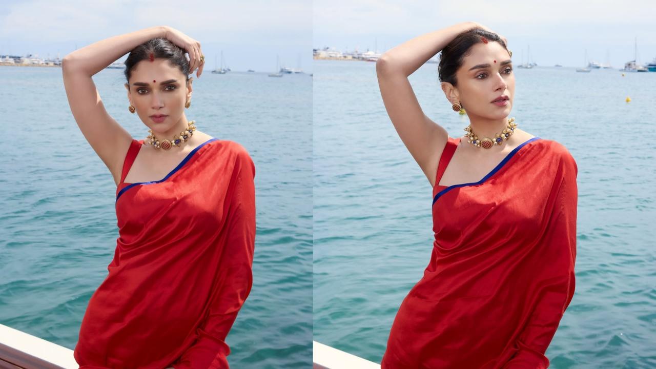 Aditi Rao Hydari red saree look 